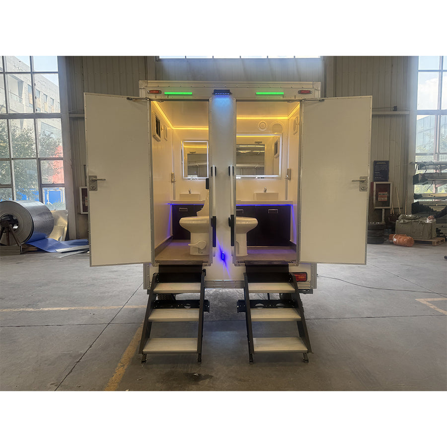7 ft 2-Stall Restroom Trailer with Power Generator, Air Conditioning & Heating