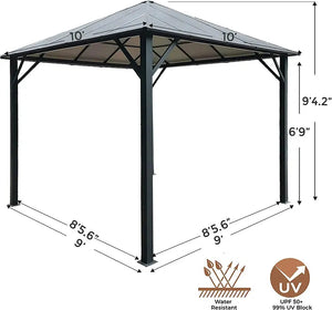 Hard Top Gazebo 10x10x9.5ft With Mosquito Nets