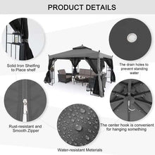 Carregar imagem no visualizador da galeria, Soft Top Gazebo 10x10ft Black Removable Curtain